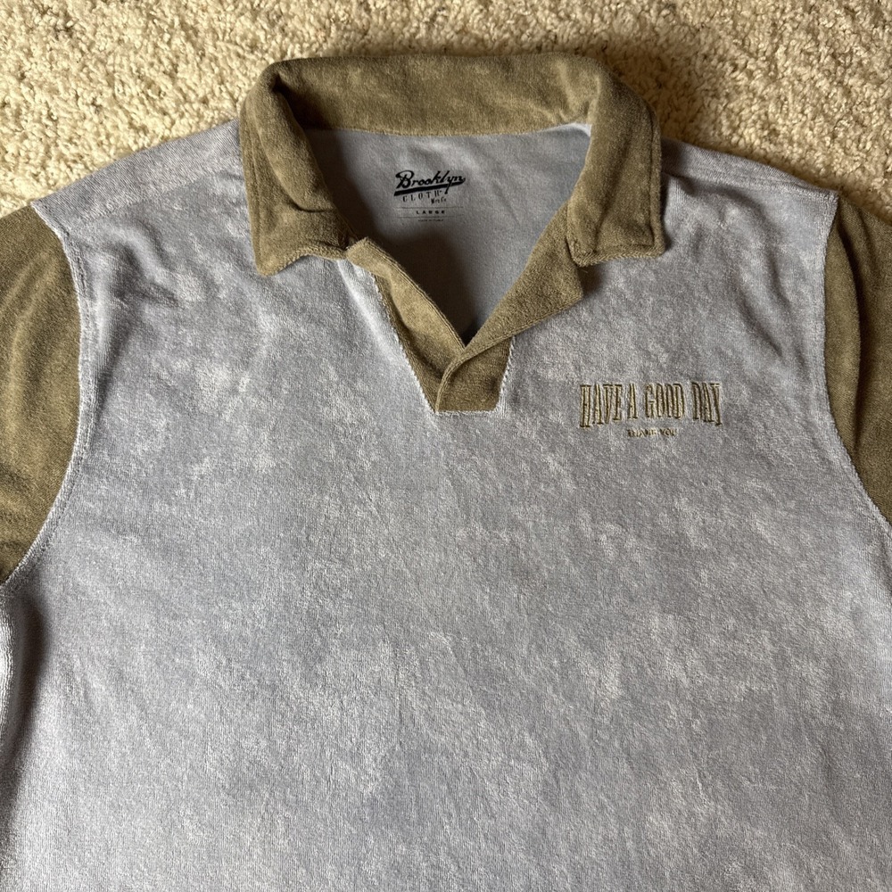 Brooklyn Cloth Terry Cloth Polo Shirt Blue And Gray Size Large Have A Good Day
